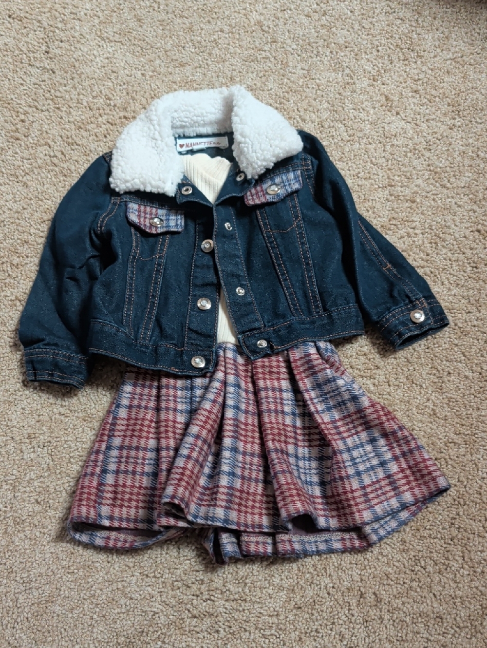 Nannette Dark Blue Denim Jacket with White Sherpa Collar